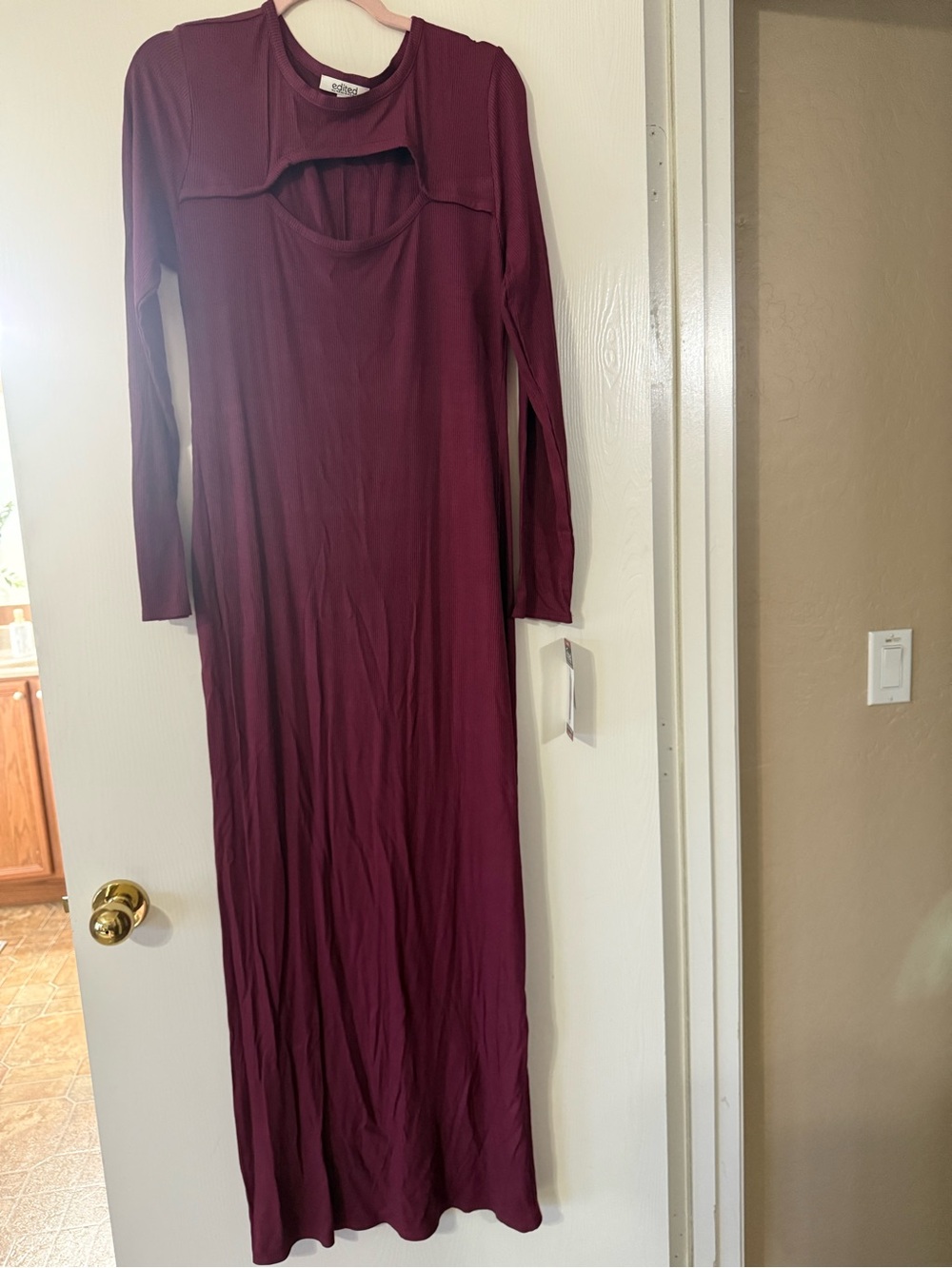 Long Sleeve Burgundy Maxi Dress by (Unknown Brand)